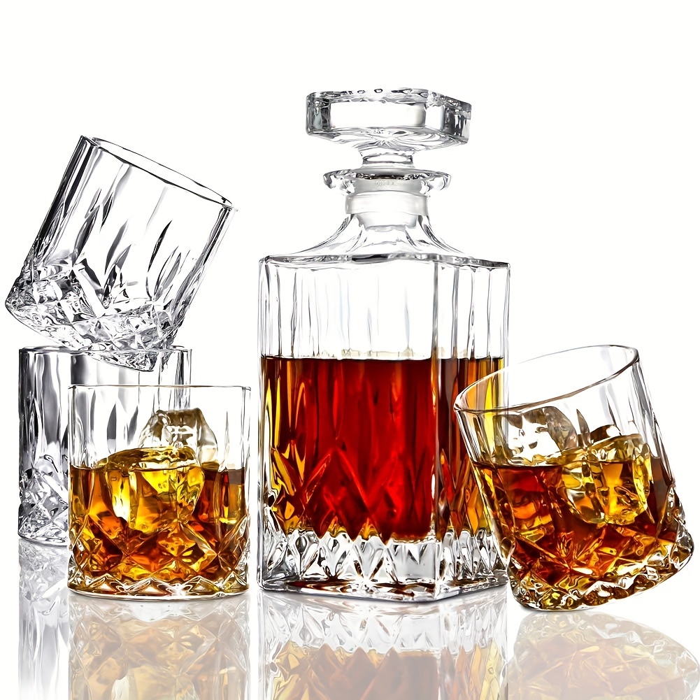 5-Piece European Style Whiskey Decanter and Glass Set - With Magnetic Gift  Box - Exquisite Diamond Design Liquor Decanter & 4 Whiskey Glasses 