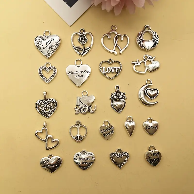 Zinc Alloy Charms Antique Silver Color 20 Styles Heart Shape - Temu