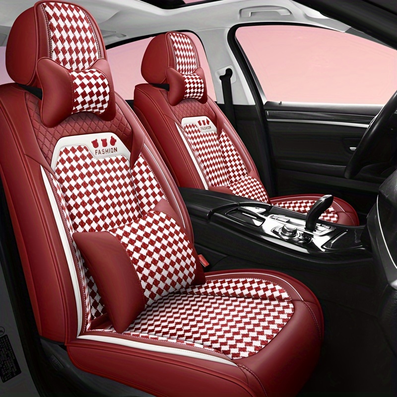 

Car Seat Cushion 4 Seasons General Houndstooth Seat Cover Goddess Fully Surrounded Seat Cover Faux Leather And Linen Cartoon Seat Cushion