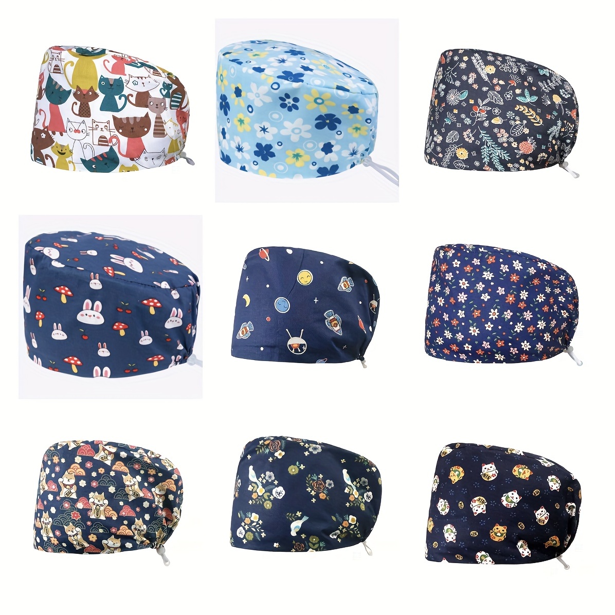 Printed Adjustable Work Cap Scrub Nurse Hat Men Women