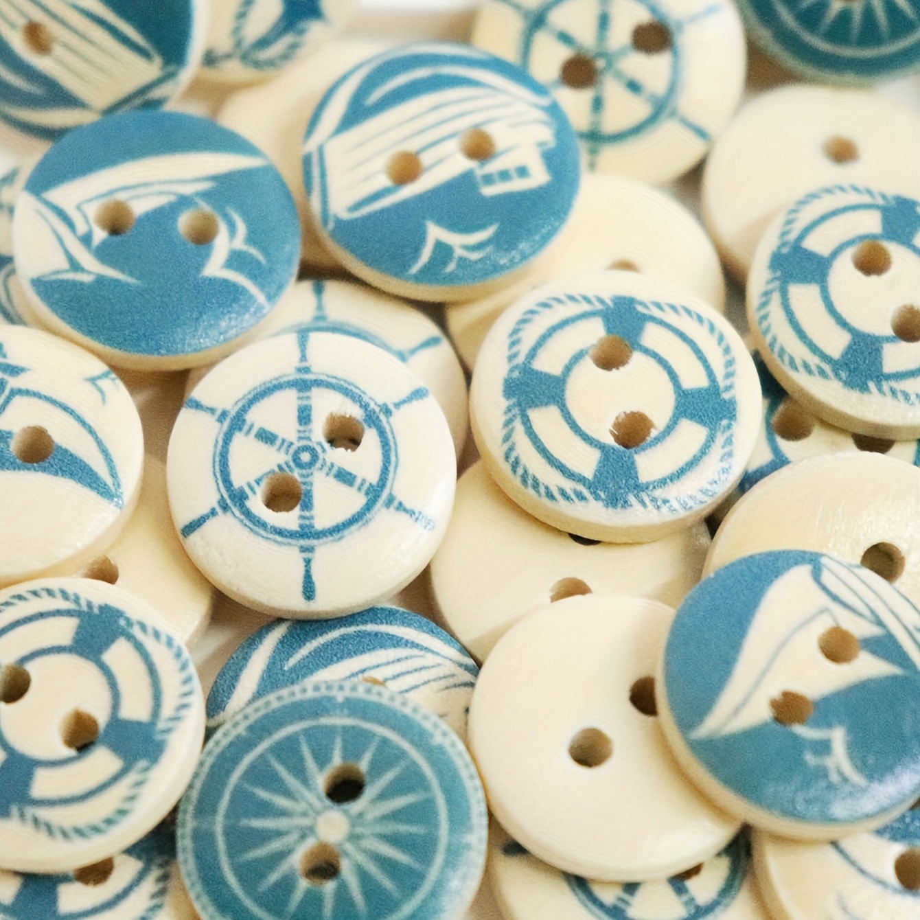 Wooden Sewing Buttons Blue Flower Painting Buttons With - Temu