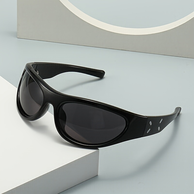 Y2k Oval Wrap Around Futuristic Designer Sunglasses Brand - Temu