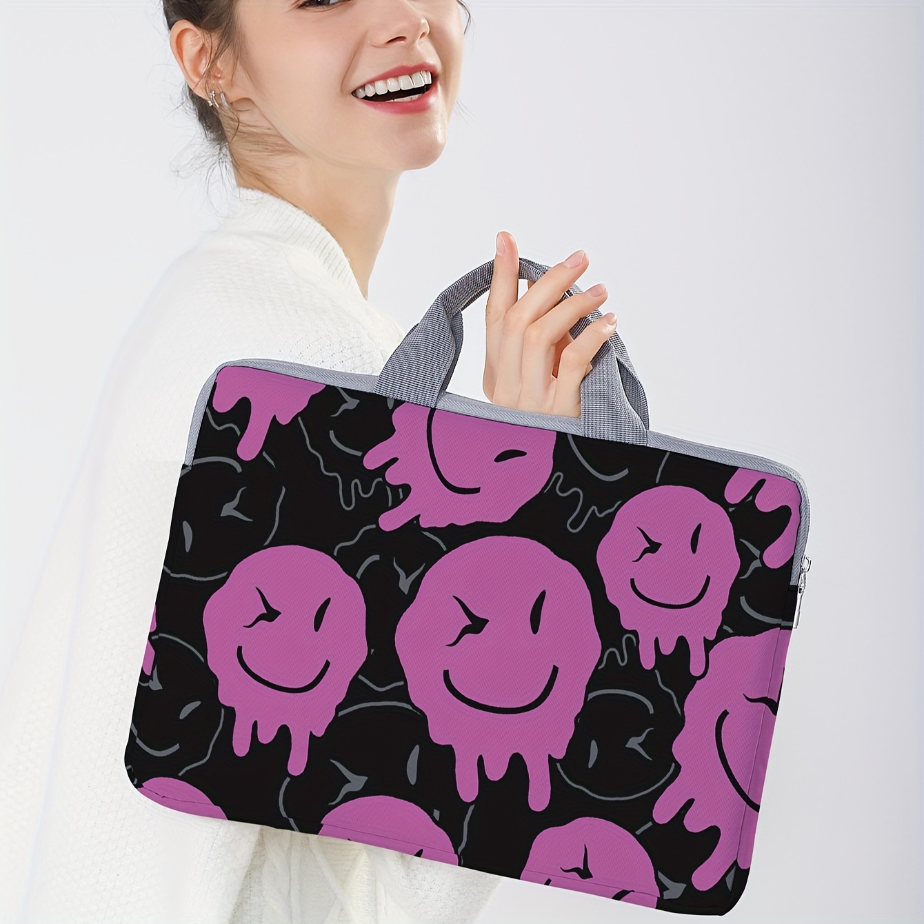 Smile Face Print Laptop Bag Simple Briefcase Laptop - Temu