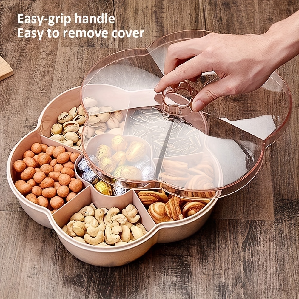 Divided Serving Platter Snack Container Leakproof Reusable with Handle Lid  Appetizer Serving Tray Divided Seasoning Box for Fruits Cookies 