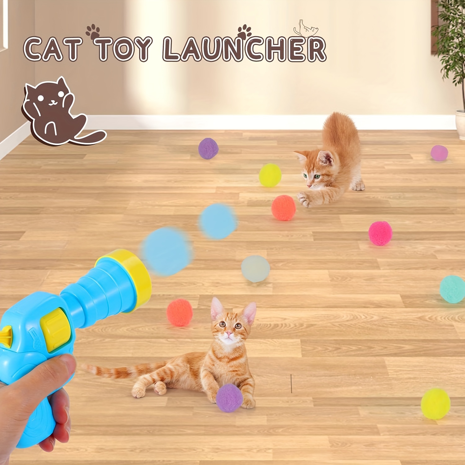 OUDDODU Cat Toys Balls with Launcher,Interactive Fuzzy Soft Balls