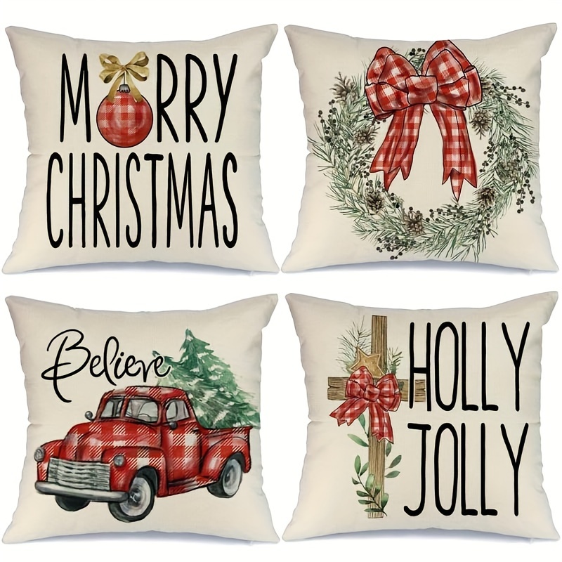 Red Christmas Pillow Covers Farmhouse Christmas Decorations - Temu