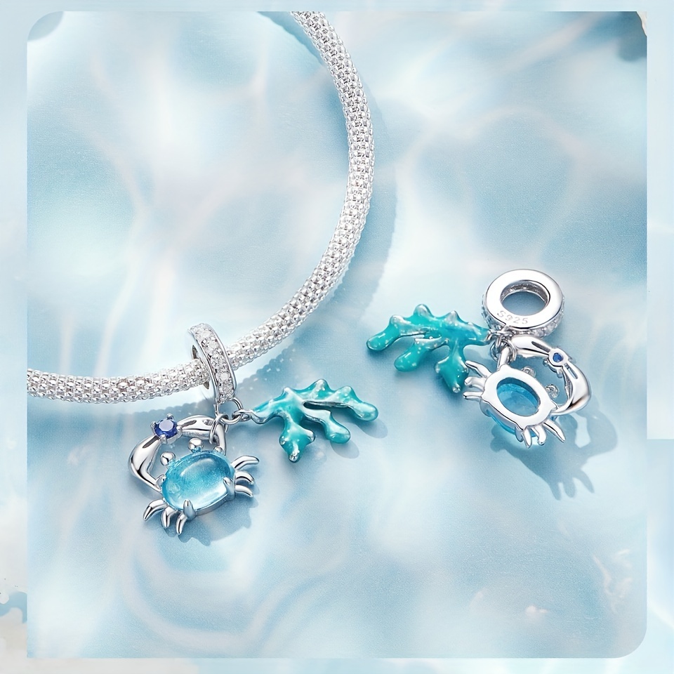 PANPOKI 925 Silver Turtle Tag Pendant Charms Ocean Series