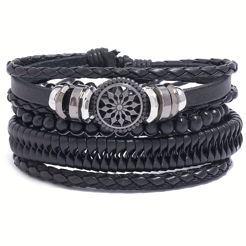 4pcs Vintage Leather Braided DIY Bracelet Set