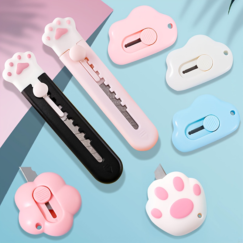 Cute Retractable Box Cutters, 3Pcs Cat Paw Shaped Mini Art Cutter Utility  Knife Office School Stationery for Cutting Envelopes Letter Paper Cutting
