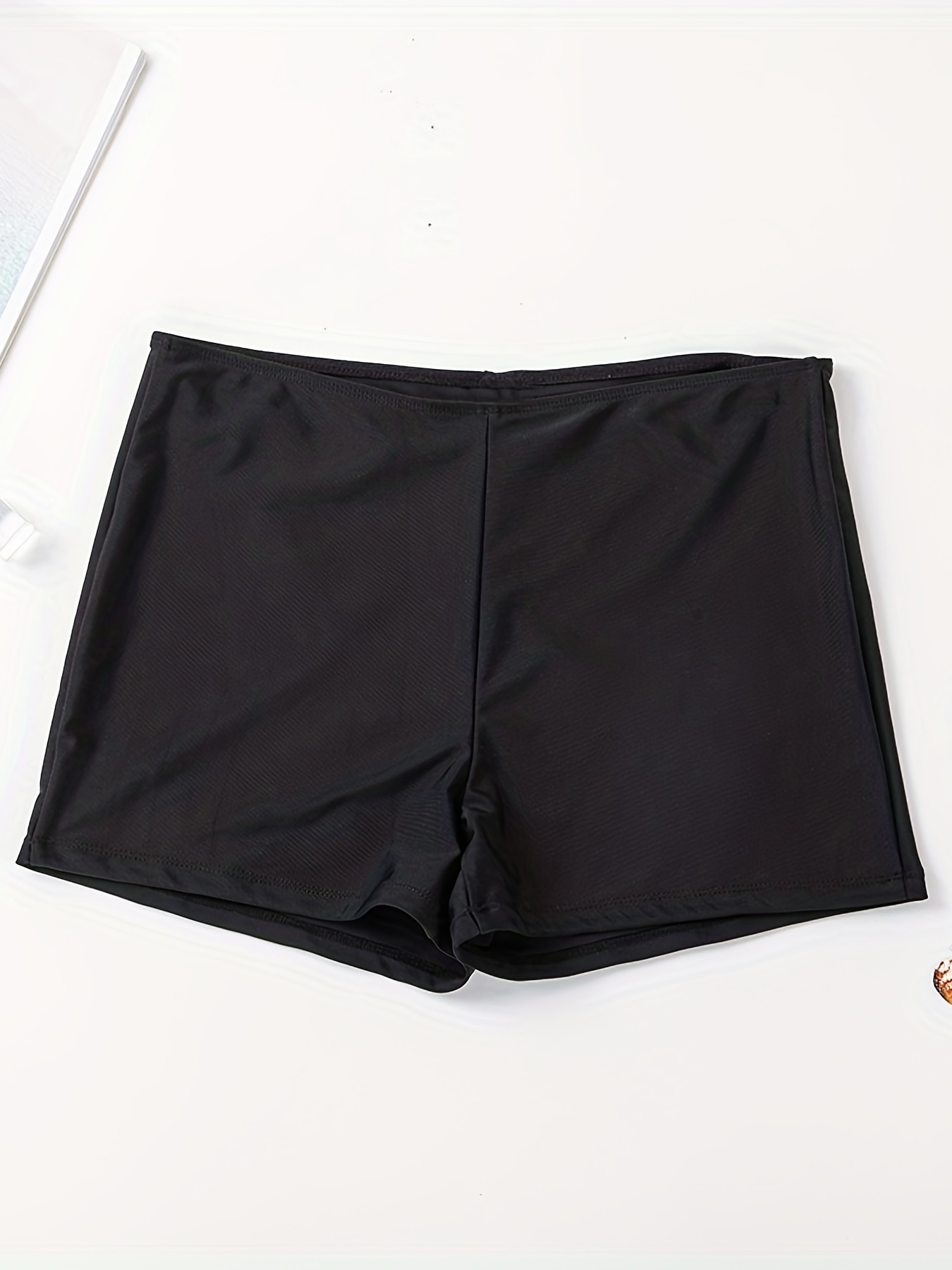 High Waist Solid Color Bermuda Swim Shorts Stretchy Tummy - Temu Norway