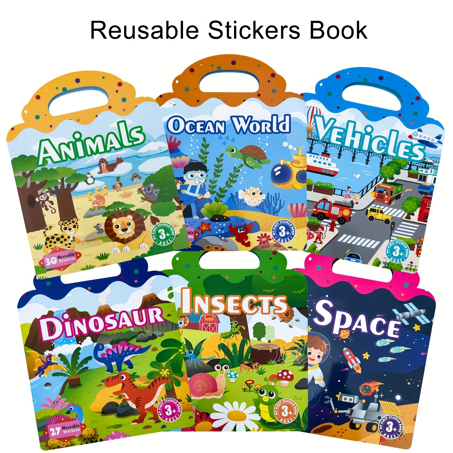 Reusable Sticker Book for Kids (Farm, Ocean Animals, Insects, Body