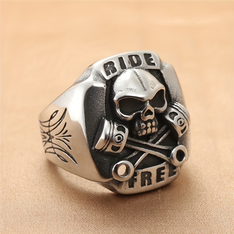 

Men's Trendy Skull Decor Stainless Steel Ring, For Daily Wear, For Banquet Party Holiday Birthday Anniversary Gift