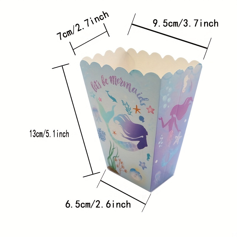 6pcs Popcorn Boxes, Creative Mermaid Design French Fries Packaging Box