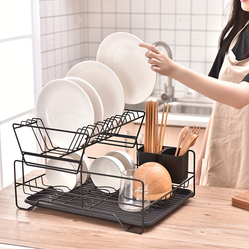 Waroomhouse Adjustable Dish Rack Wide Usage Space Aluminum Built-in Dish  Drying Rack Household Supplies 
