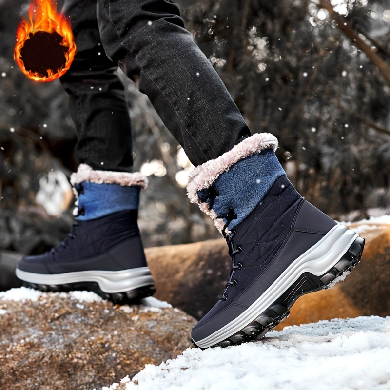 Men's Snow Boots, Slip Resistant Winter Thermal Shoes, Windproof Hiking  Boots With Fuzzy Lining