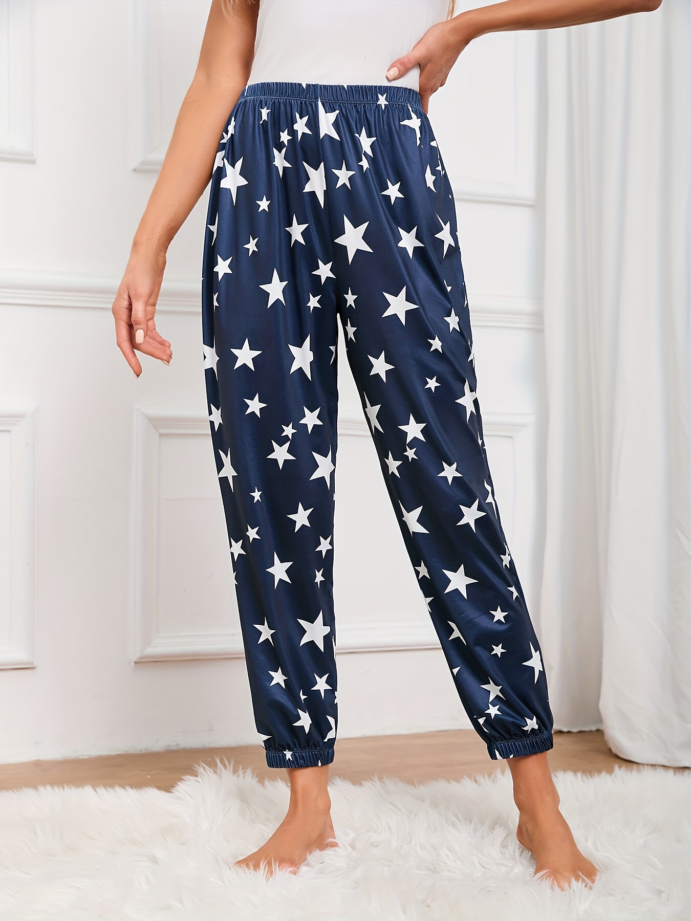 star pattern lounge pants for music festival casual soft elastic waistband pants womens loungewear sleepwear