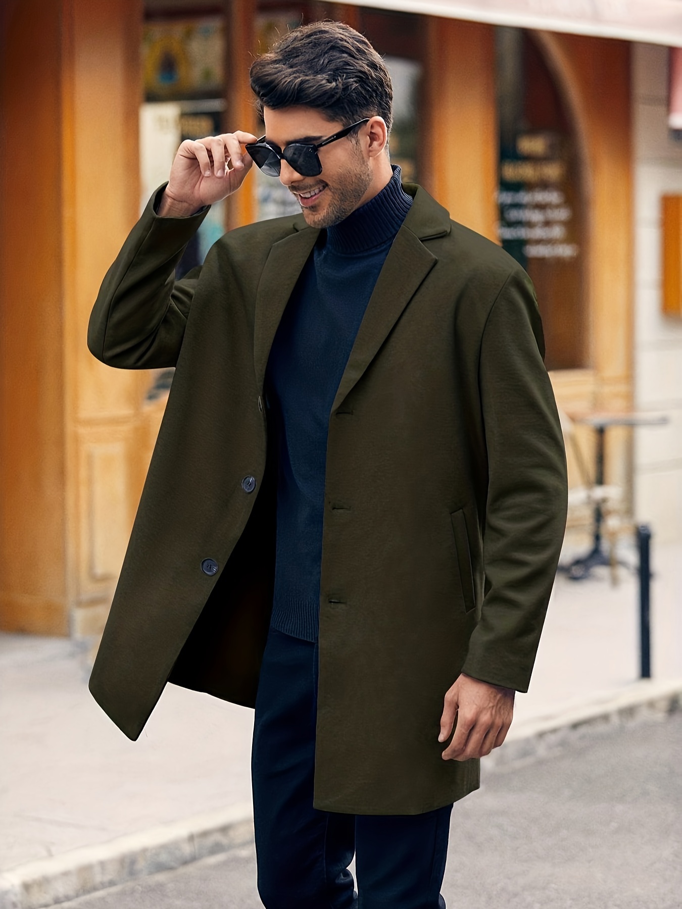 Mens green wool deals trench coat