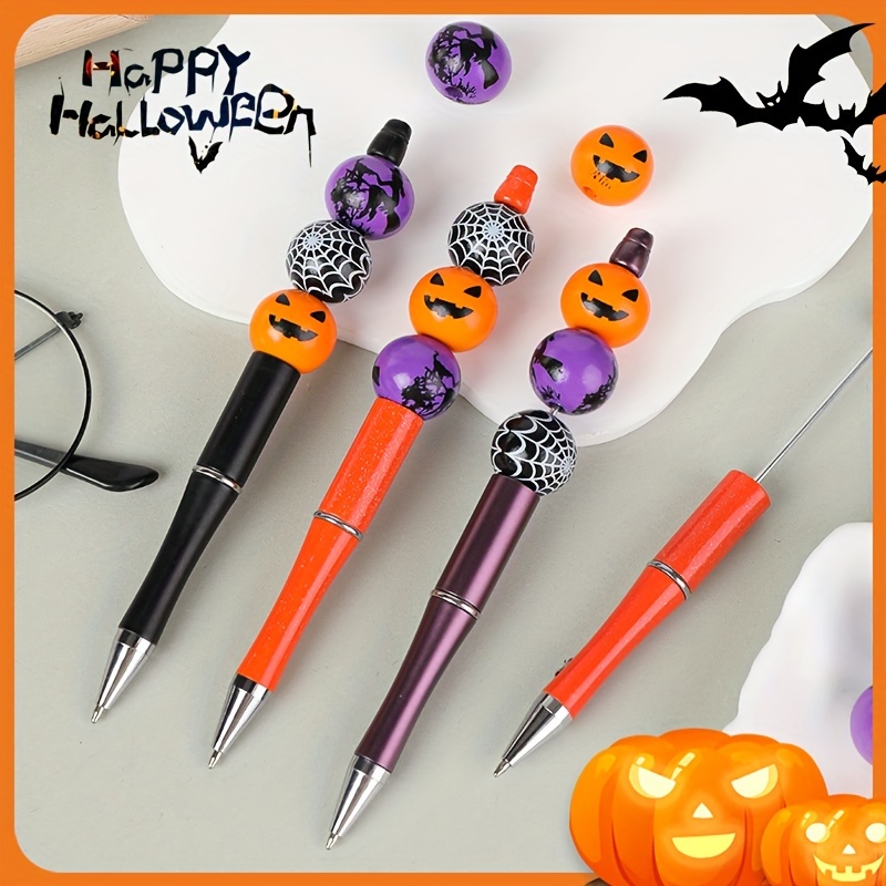 2/3/4/12PCS Diy Cute Handcraft Decorative Add Bead Halloween Beadable Pens  For Gifts School Office Supplies Plastic Ballpoint Pens