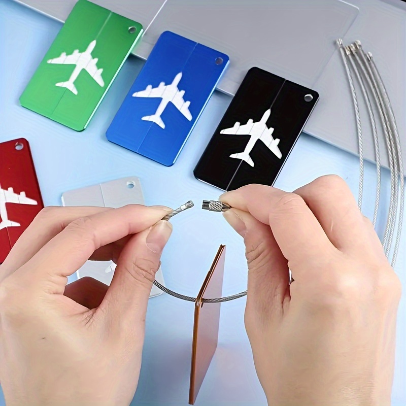 Portachiavi con etichetta per bagaglio aereo in lega di alluminio Etichetta  per borsa da viaggio con etichetta in metallo con cordino in acciaio