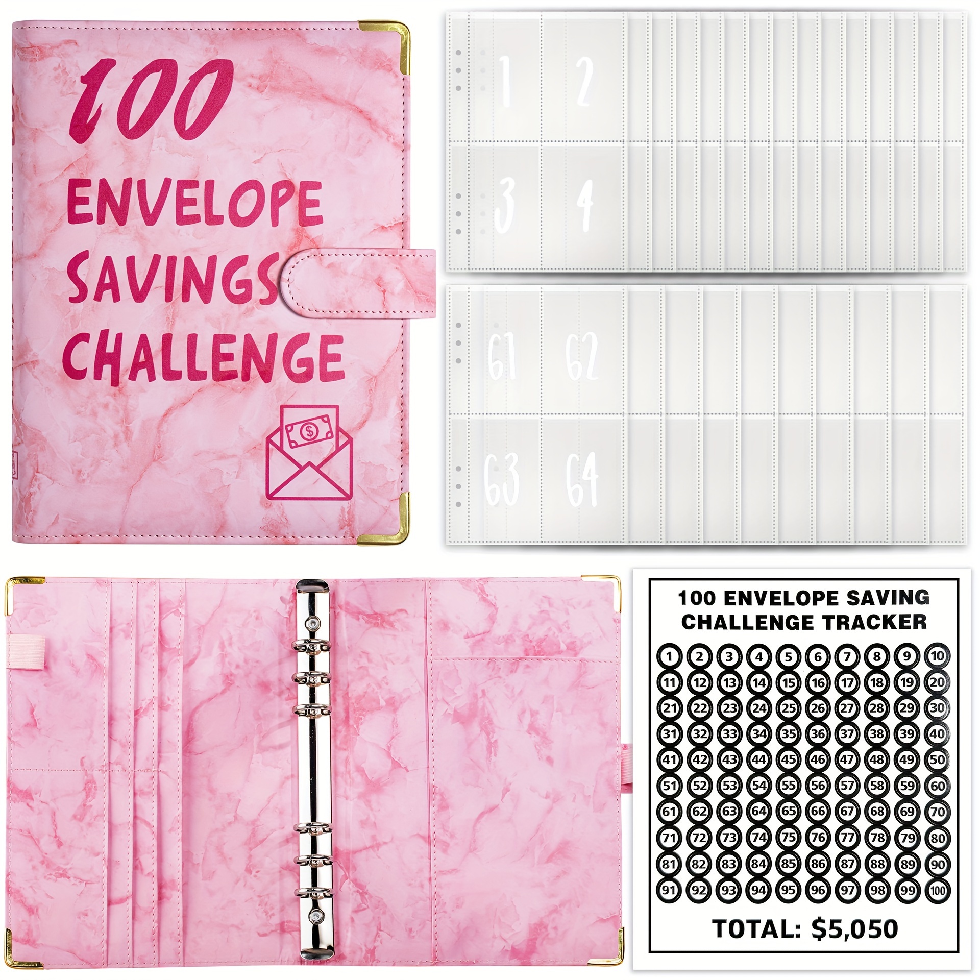 Ensemble De Carnets De Planification Et De Budgétisation D'épargne Pour  Couples, Défi D'enveloppe De 100 Jours, Comprenant 1 Couverture De Carnet,  45 Autocollants Numériques, 1 Carte De 100 Jours Et 25 Pages