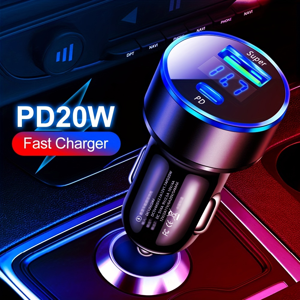  B&DOG XSIN Cargador de coche PD QC3.0 carga rápida tipo c  puerto USB enchufe carga rápida con luz LED Show, para Toyota  (blanco-1.3x0.9 pulgadas) : Celulares y Accesorios