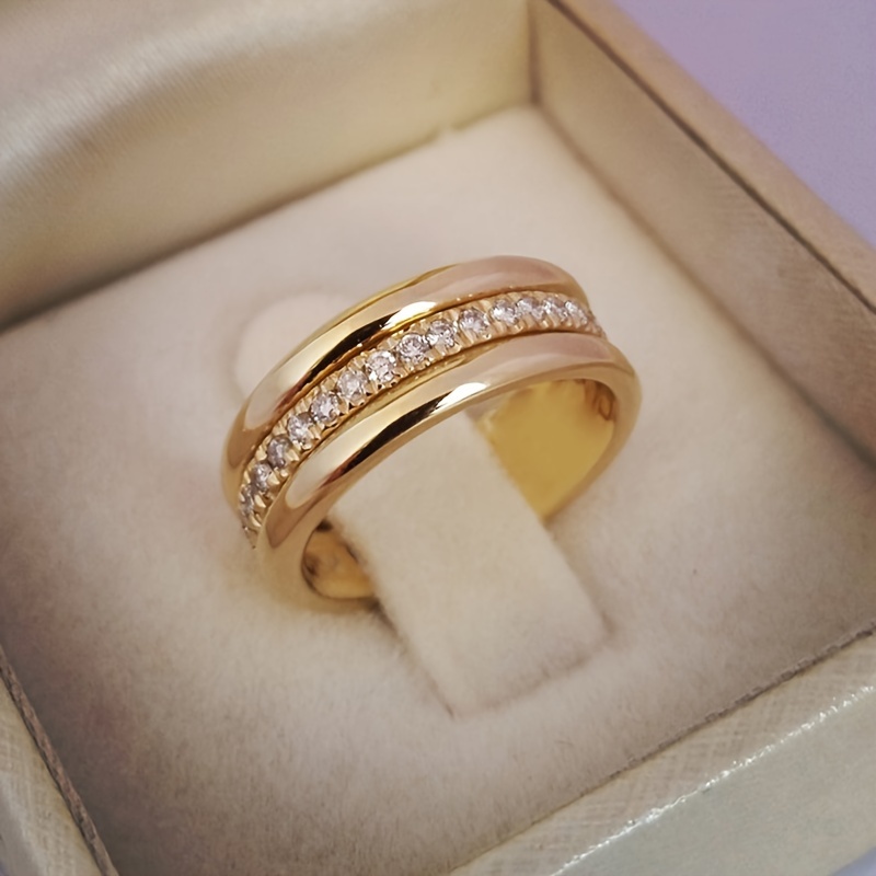 Image of Minimalist Style Copper Inlaid Synthetic Zirconia Ring Suitable For Women's Banquet Party Wear Birthday Anniversary Mother's Day Valentine's Day Jewelry Gifts