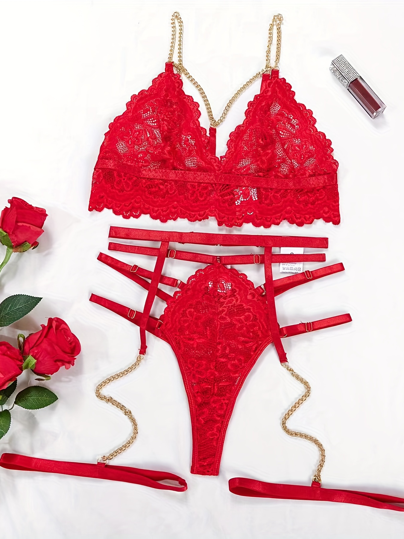 Elegant Floral Lace Lingerie Set Polka Dot Mesh Robe Belt - Temu