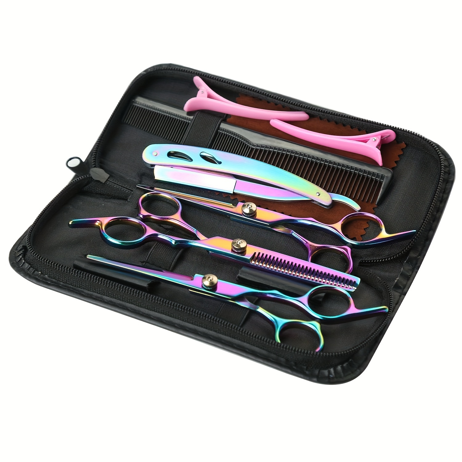 

Colorful Hair Styling Tools Set Hair Cutting Scissors Hair Thinning Scissors Hair Clips Razor Beard Scraper Professional Hairdressing Accessories For Barber Salon