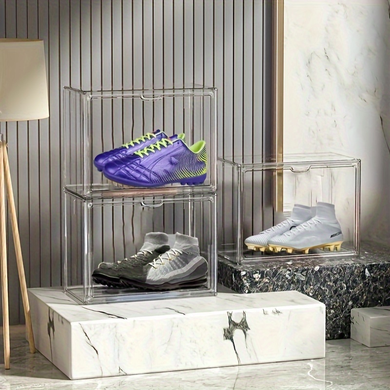 Estuche de exhibición de zapatos acrílicos cajas de almacenamiento  transparentes de plástico transparente cajas apilables para botas y zapatos