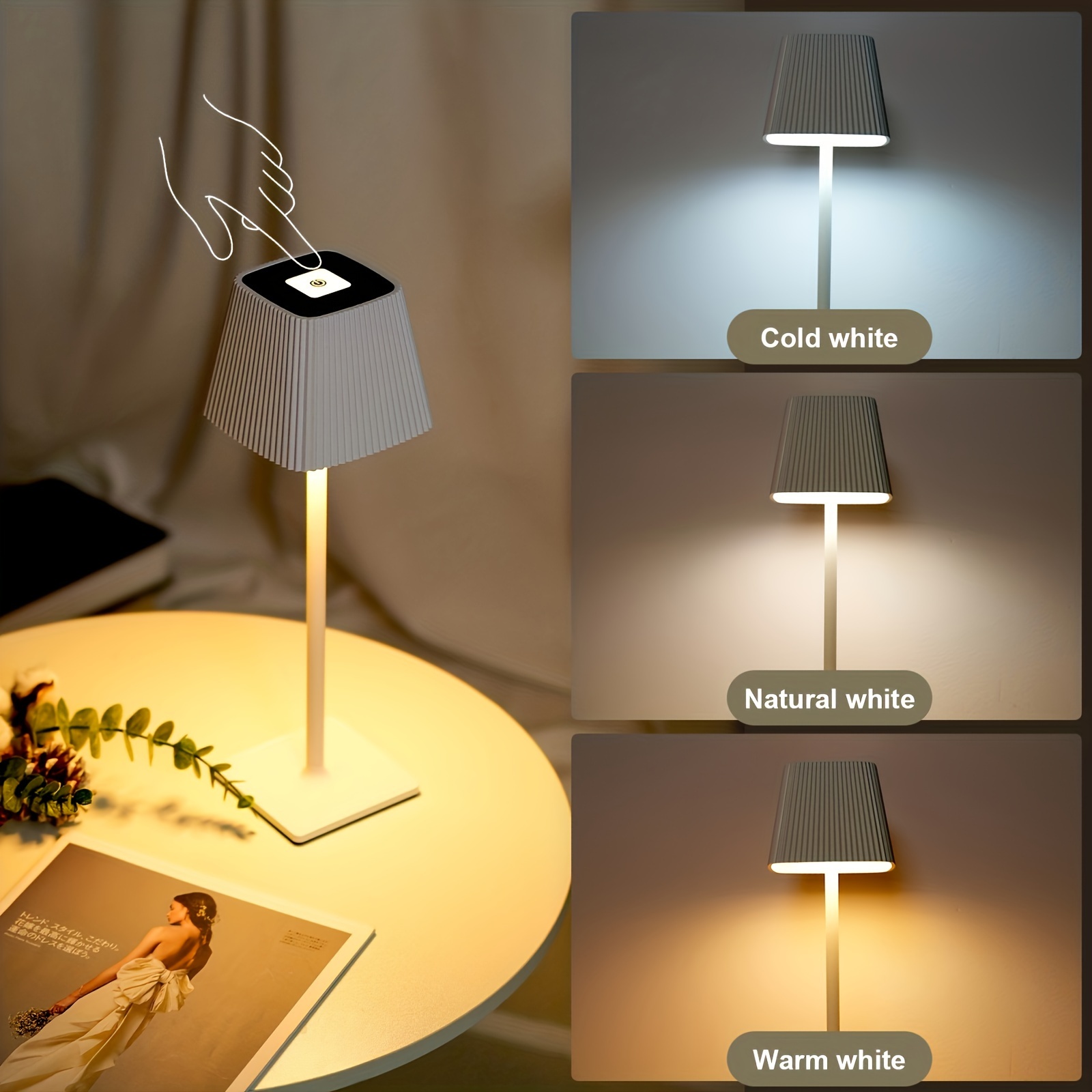 Modern LED Cordless Table Lamp,Rechargeable Battery Desk lamp,3 Level  Brightness Night Light, Aluminum housing,Minimalist Design for Couple
