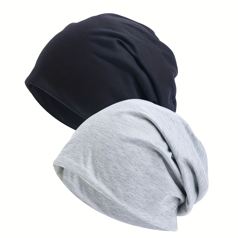 Image of 2pcs Set Men's Pullover Hat, Elastic Sleeping Cap, Hip-hop Headscarf Hat