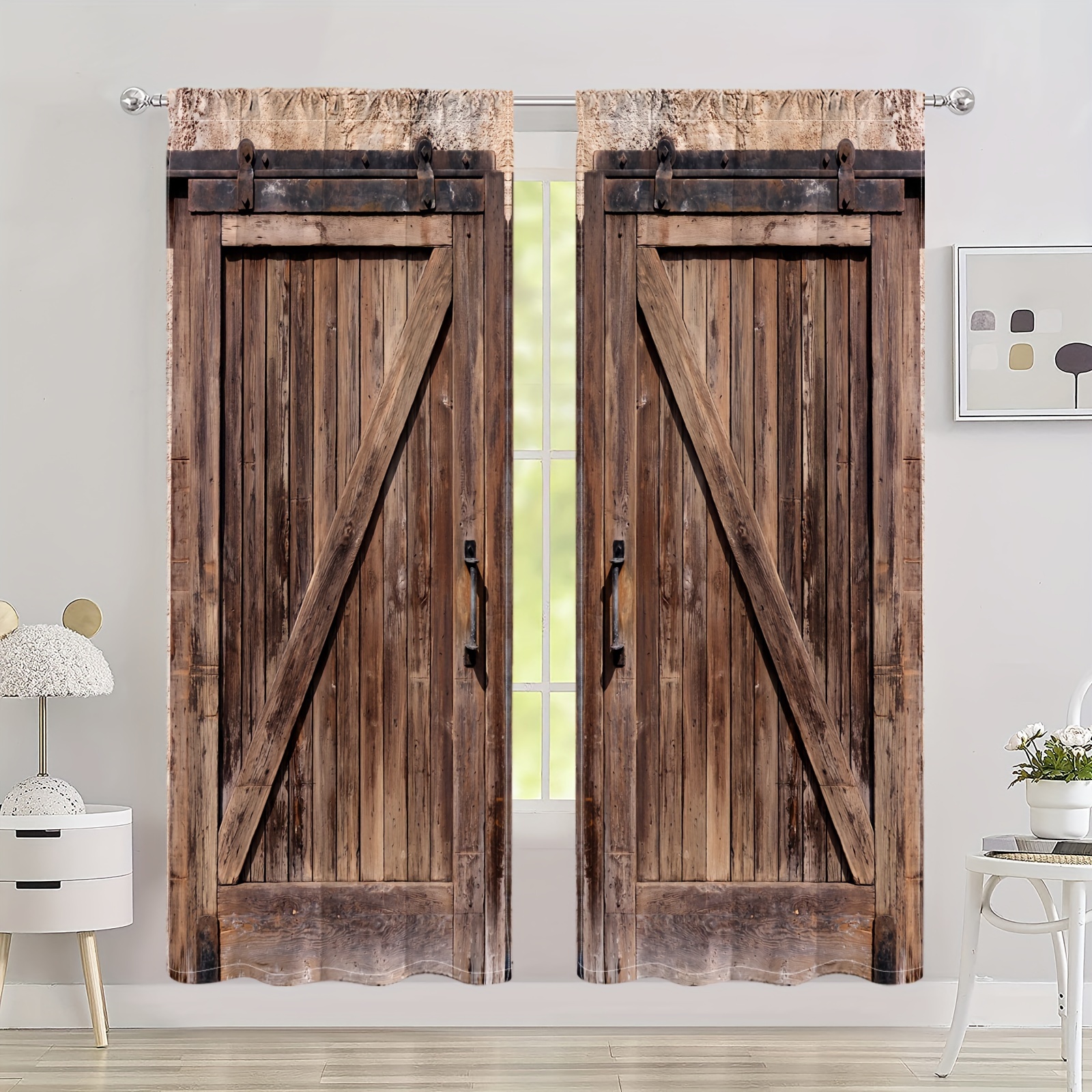 Barn Door Print Curtains Add A Touch Rustic Charm Bedroom - Temu