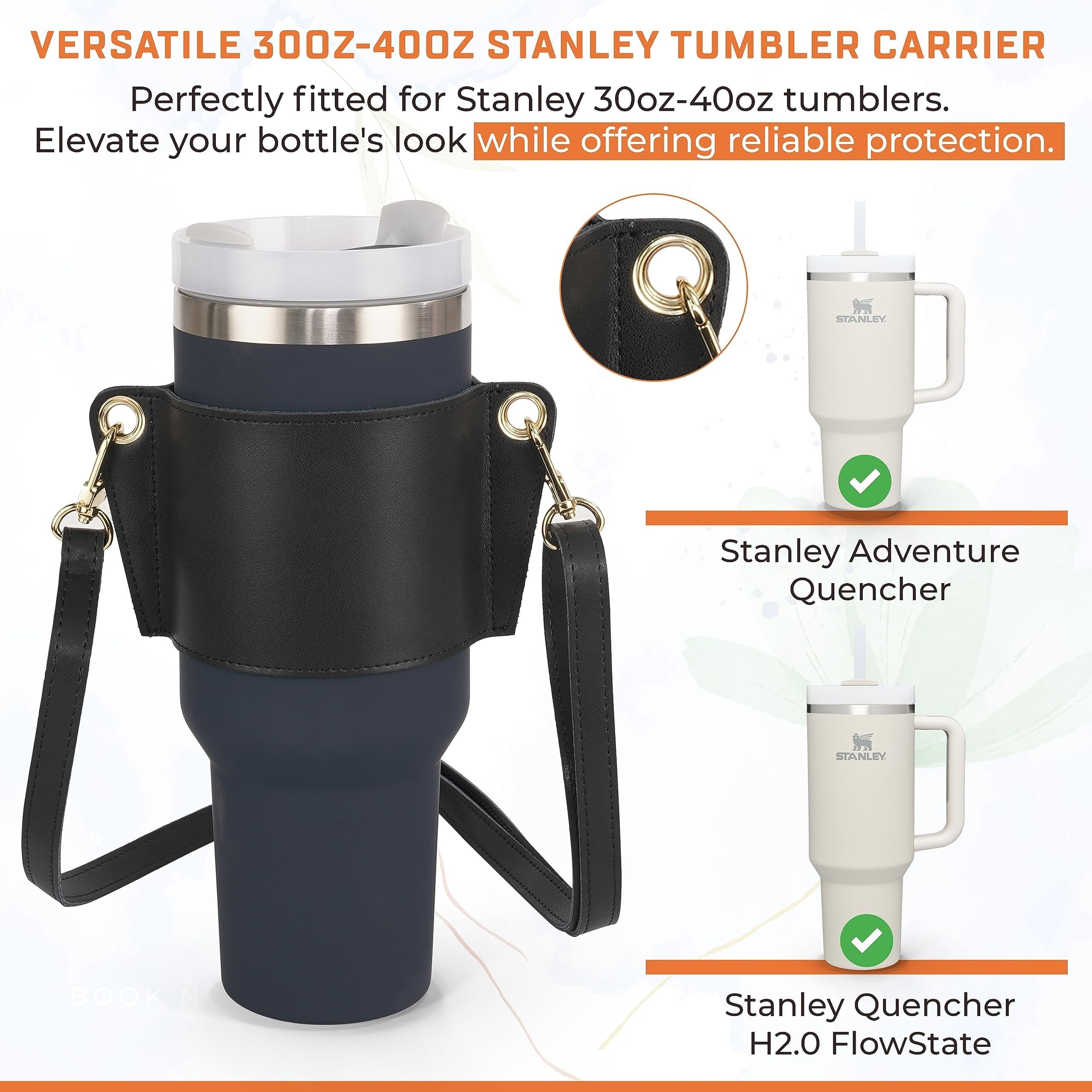 Leather Stanley 30oz Tumbler Water Bottle Carrier Sling 