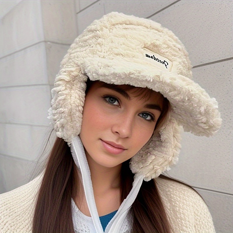 Classic Plush Bomber Hat Brim Thickened Coldproof Trapper - Temu