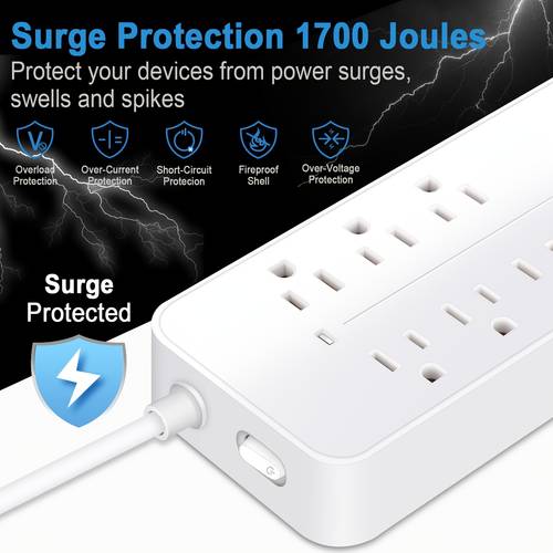 Power Strip With 4 USB 1 Tapy-C, Extension Cord Surge Protector,With 8 Widely Spaced Outlets, 4ft Extension Cord For Kitchen Garage Laundry Behind TV