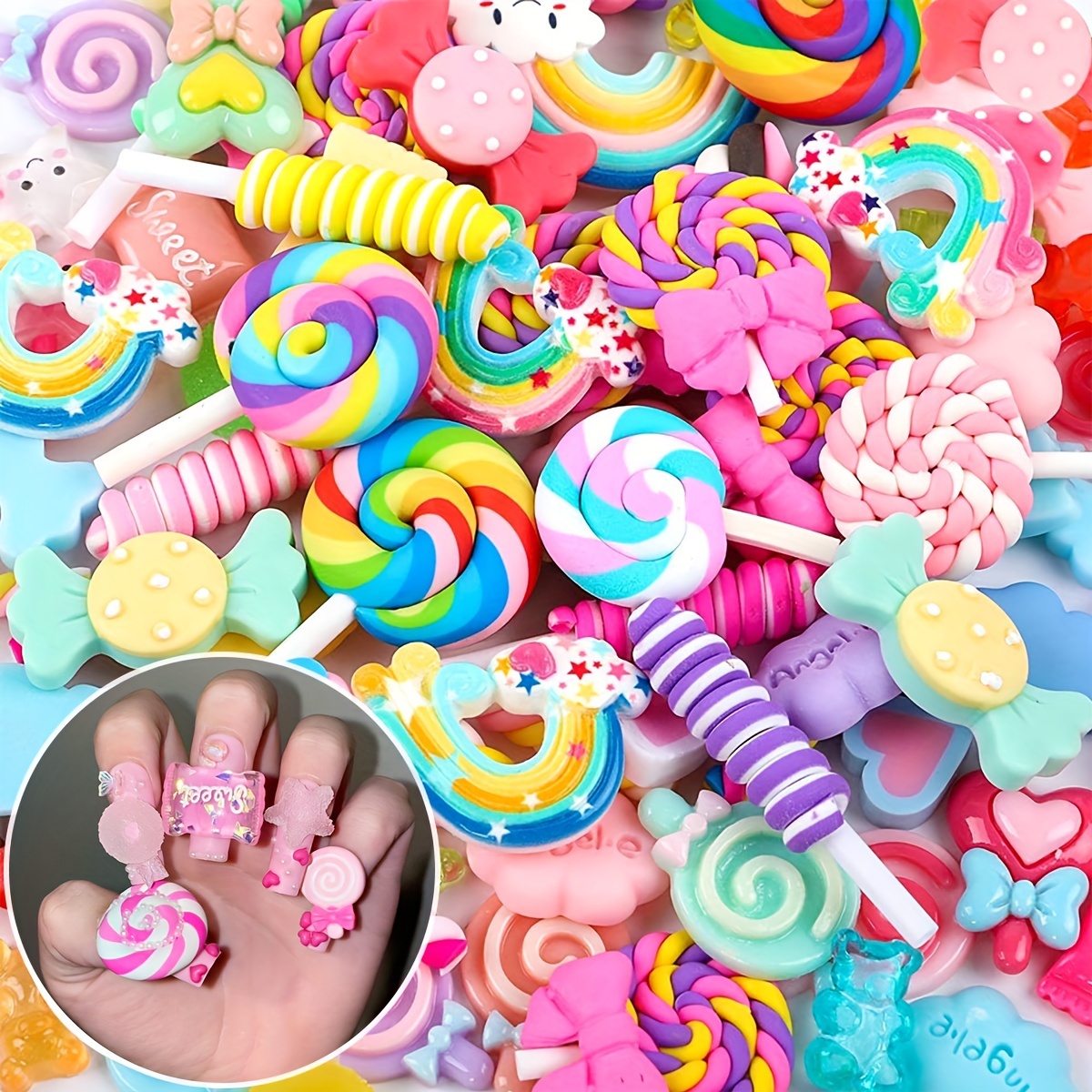 30pcs Resin Nail Charms 3D Cute Bear Lollipop Candy Jewelry fOR