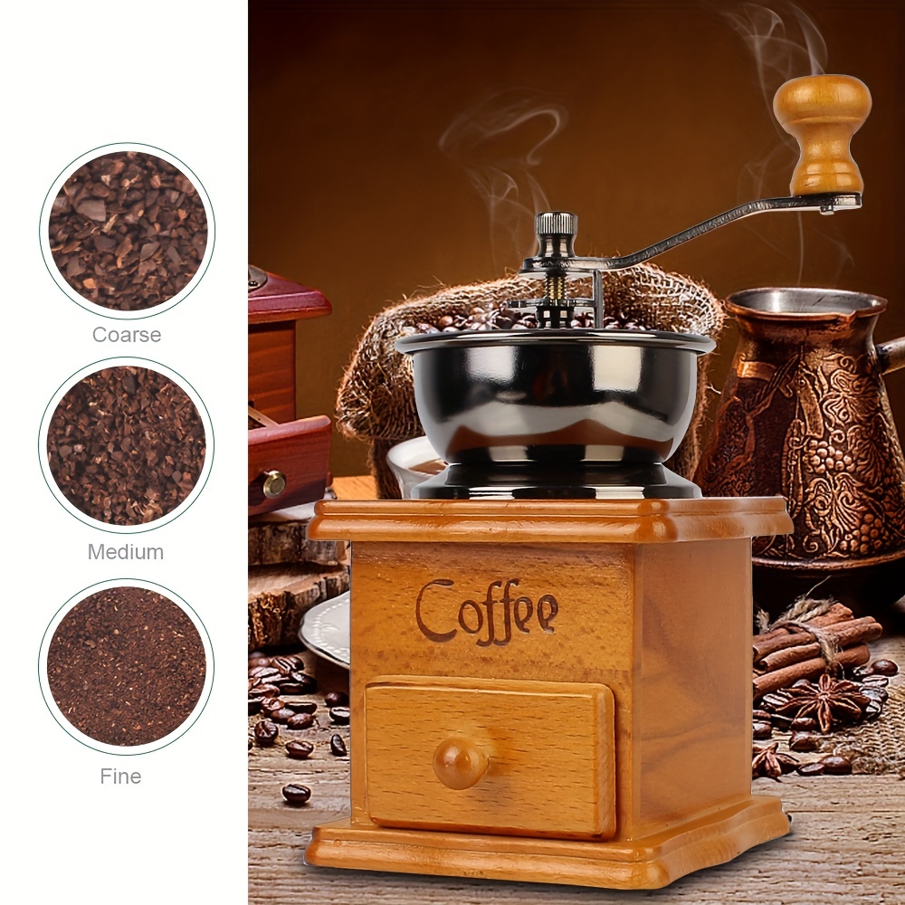 

Vintage Wooden Manual Coffee Grinder With Stainless Steel Handle And Ceramic Burr - Adjustable Coarseness For Perfect Ground, Ideal For Home Or Cafe Display