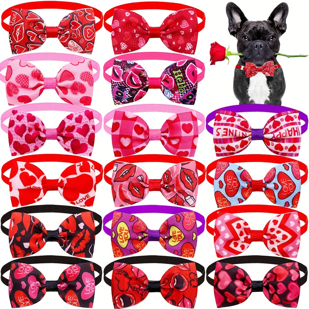 

10pcs Handmade Dog Bow-ties, Adjustable Red Valentine's Day Collar For Pet, Cat Dog Bow Tie Collar, Dog Grooming Accessories