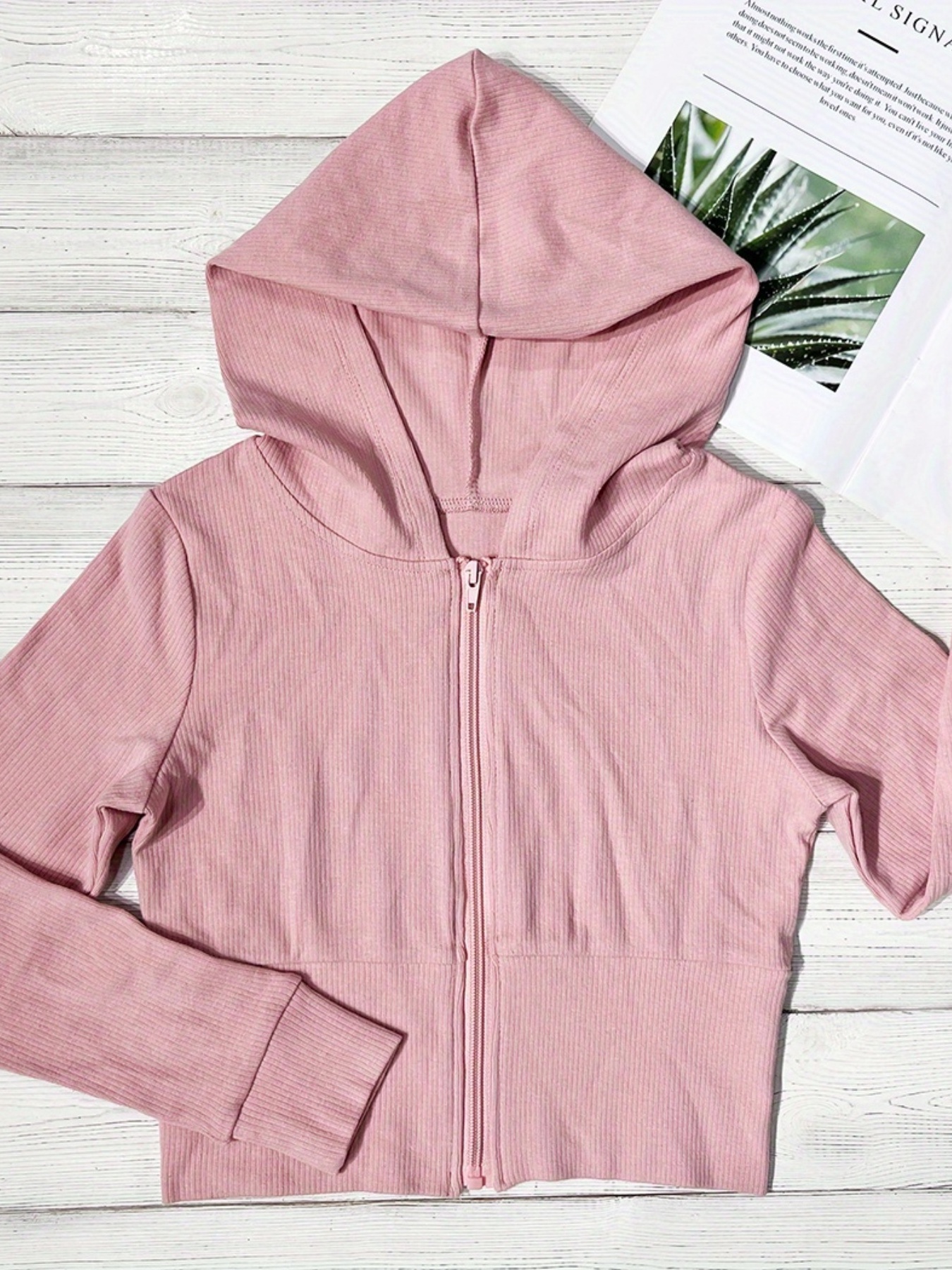 Cropped zip-through hoodie - Light pink - Ladies