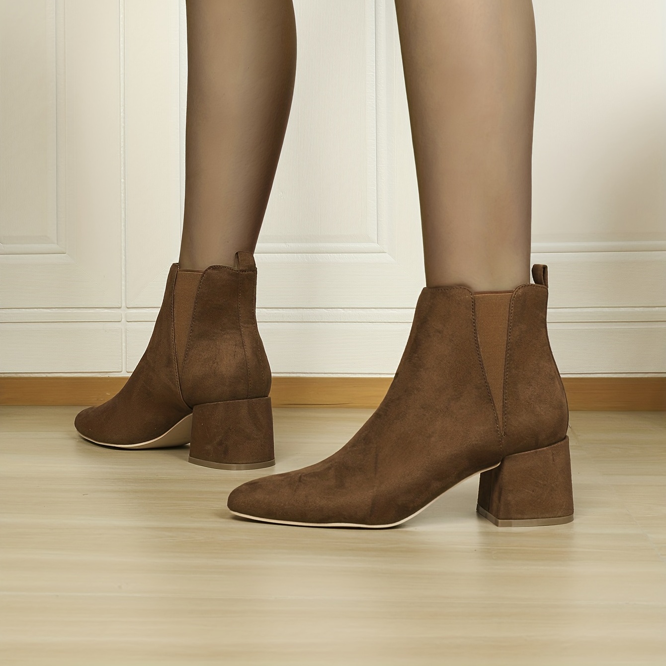Women's Chunky Heel Ankle Boots Pointed Toe Slip-On Stretch Boots
