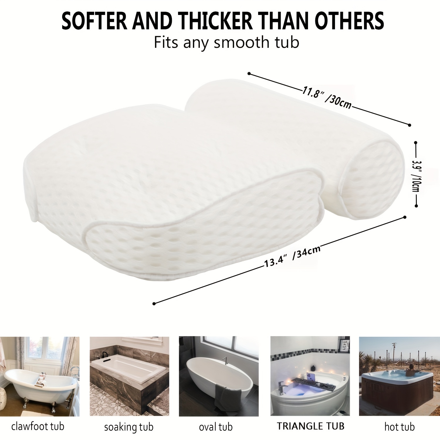 Bath Pillow Bathtub Pillow, Luxury Bath Pillows For Tub Neck And Back  Support, Bath Tub Pillow Headrest With Soft 4d Fabric And Non-slip Suction  Cups, Relaxing Bath Accessories Spa Gifts, Bathroom Accessories 