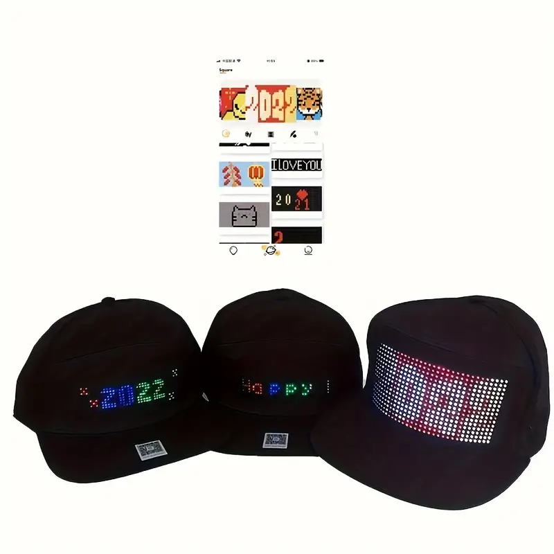 1pc battery rechargeable led sports hat smart app programmable message scrolling led display hat unisex fashion light up led hat 3