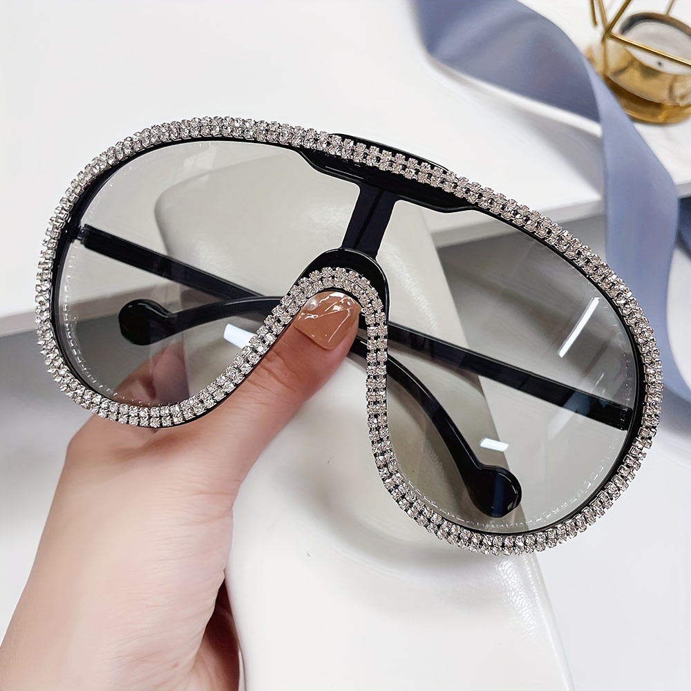 

Oversized One-piece Sunglasses Luxury Rhinestone Shield Glasses Party Club Decorative Glasses For Women Men