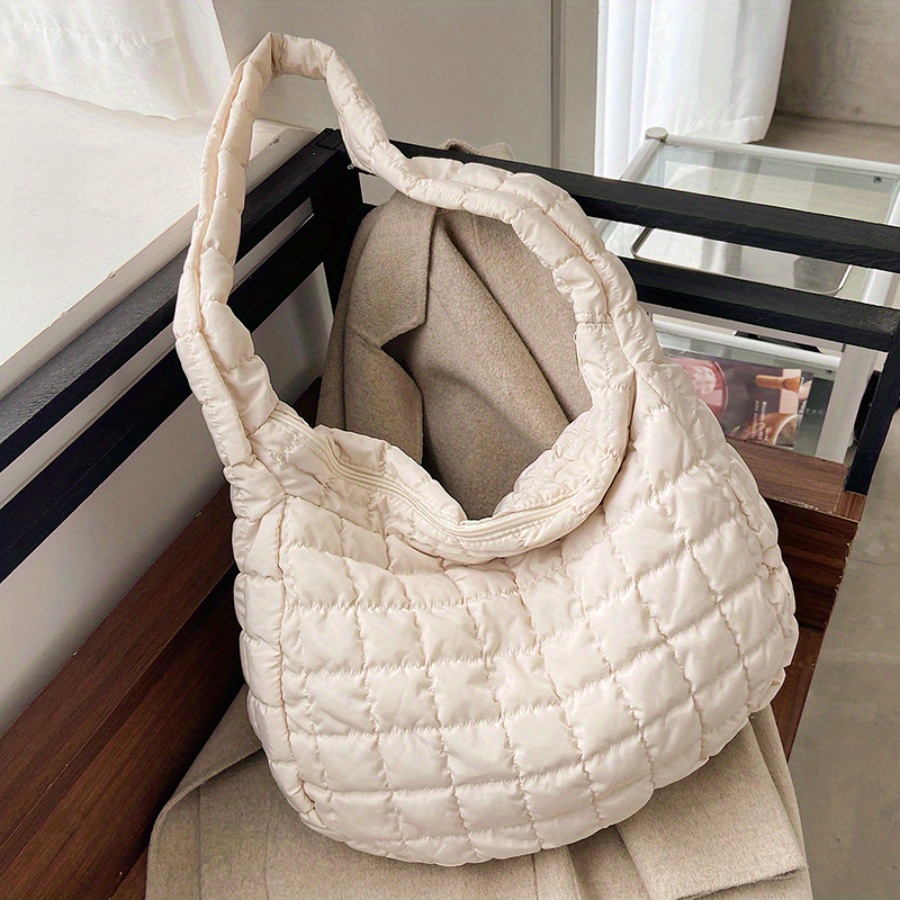 Puffer Quilted Crossbody Bag, Cloud Ruched Shoulder Bag, Trendy Padded  Nylon Hobo Bag