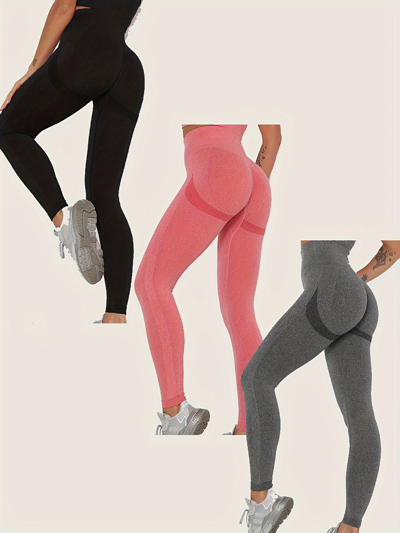 Solid Color Seamless High Waist Tummy Control Fitness Pants - Temu