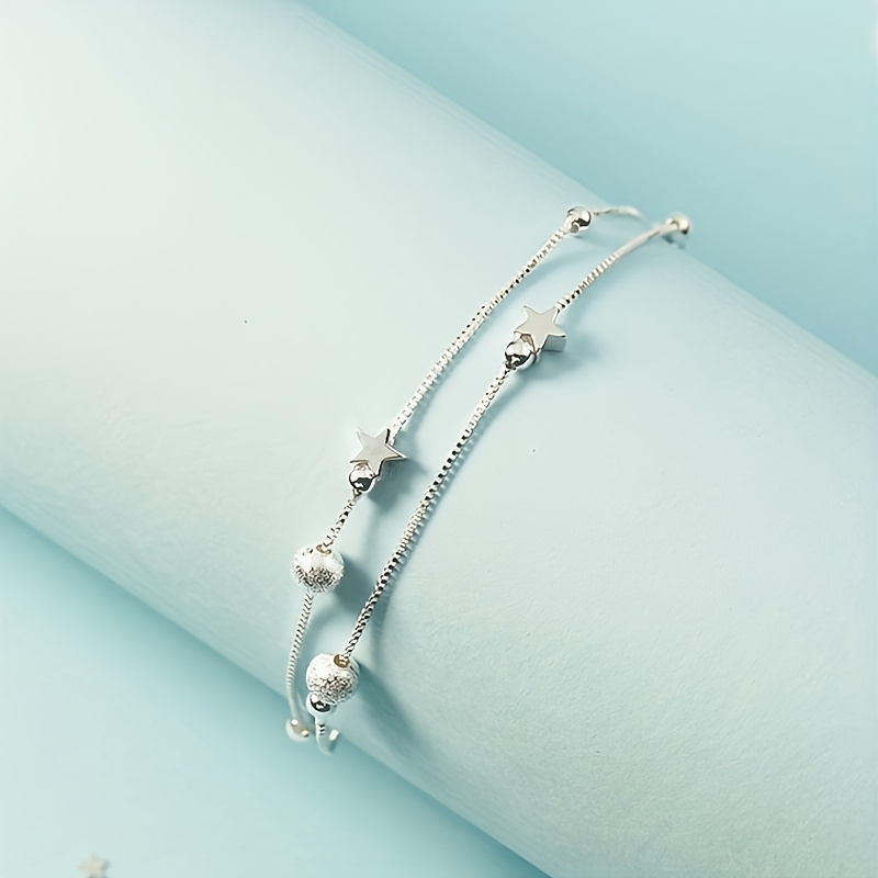 Minimalist Double Layer Chain Anklet with Mini Star Beads