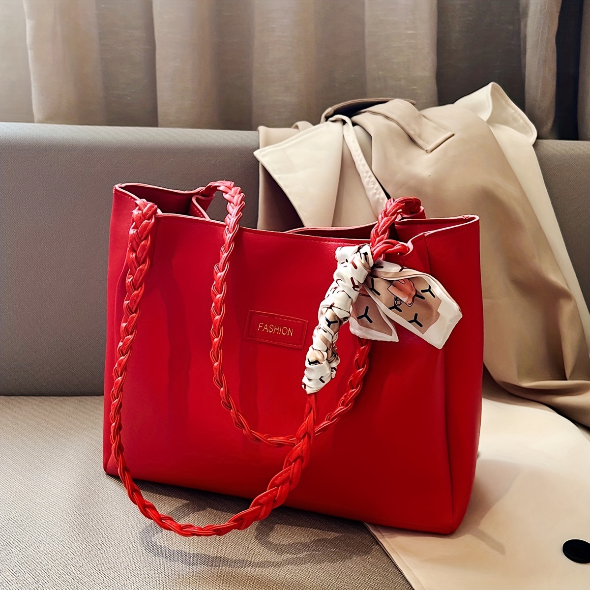 Fashion Large Capacity Tote Bag, Elegant Scarf Decor Tote Bag, Women's  Trendy Handbag & Shoulder Purse - Temu South Korea