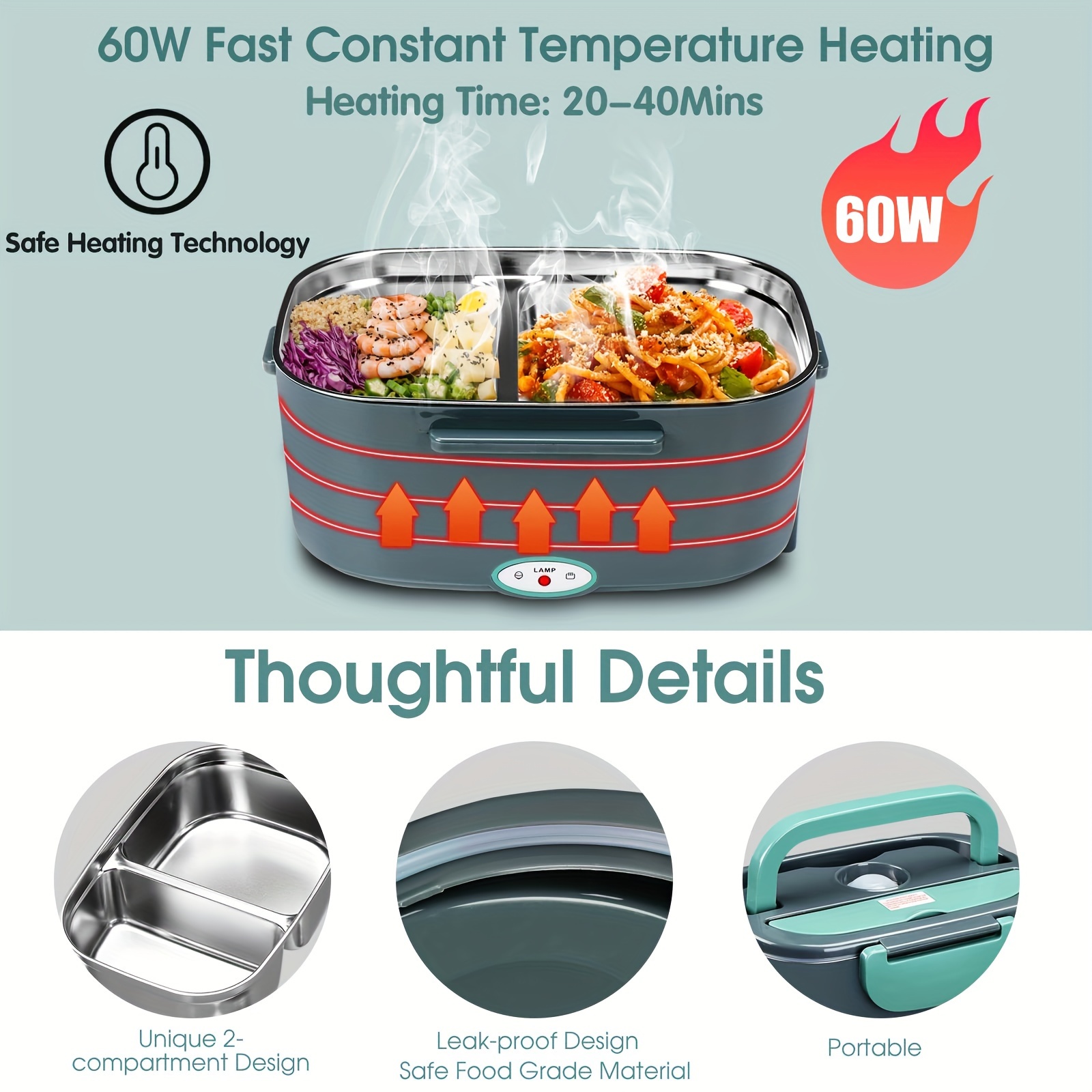 Electric Lunch Box Food Heater, Self Heated Lunchbox 60W Portable