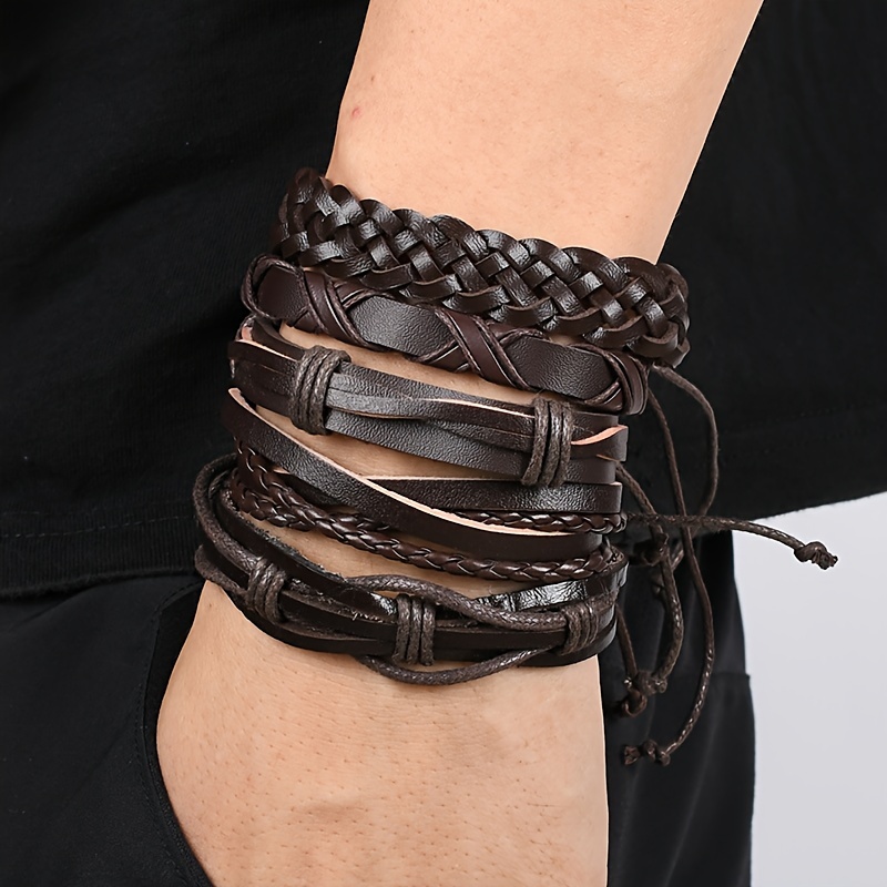 Vintage Fashion Braided Hand Accessories Pu Leather Rope - Temu