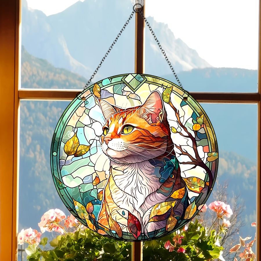 猫と窓 ステンドグラス-